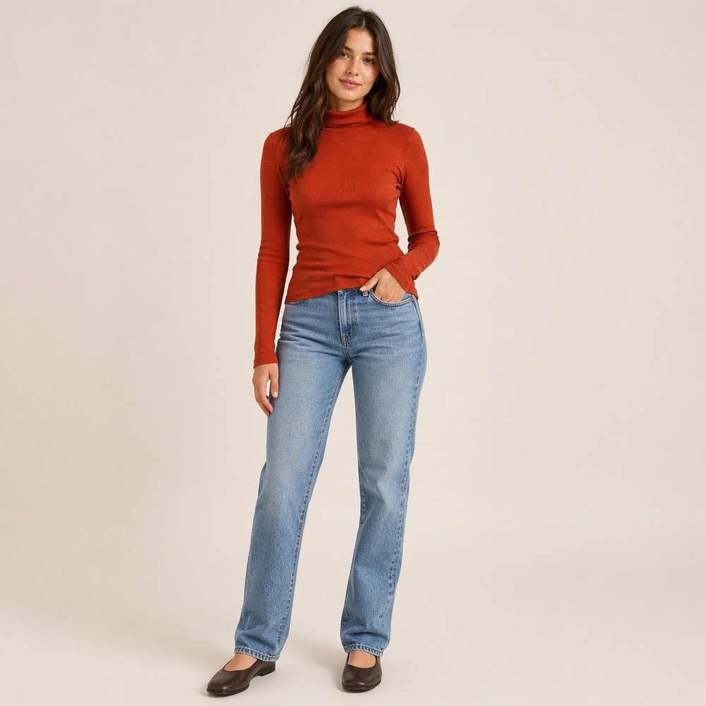 No Boundaries Top Womens L Rust Orange Mock Neck Ribbed Long Sleeve Shirt Casual